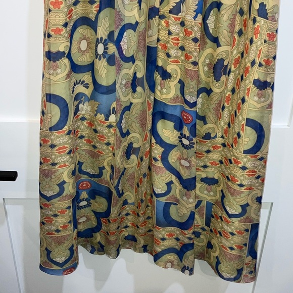 Kay Unger size 6 SILK Blue and Tan Ruched A-Line Midi dress - NWT but FLAWED - Picture 14 of 16